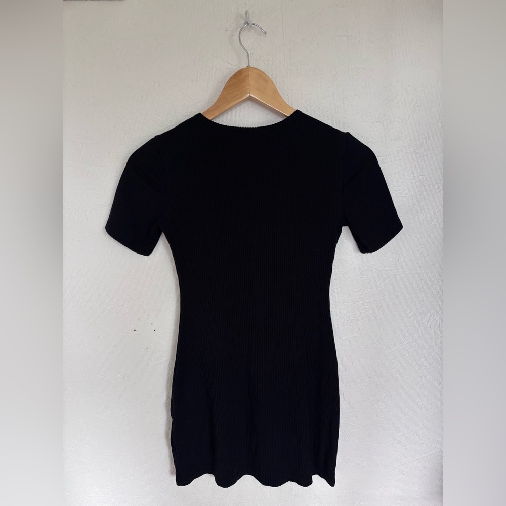 Reformation Black Kennedy Ribbed Contour Bodycon Short Sleeve T Shirt Mini Dress - Picture 7 of 12